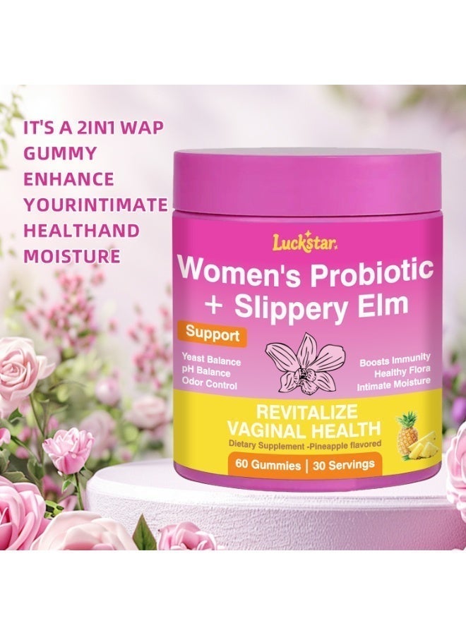 Luckstar Women's Probiotic + Slippery Elm Gummies – 60 Servings, Supports Women's Health, Yeast Balance, PH Control, Digestive & Immune Health – Pineapple Flavor - Image 3